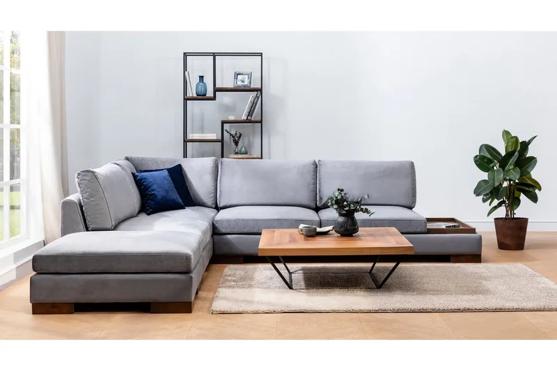 Sohva avopäädyllä Nathalie Vasen - Tummanharmaa/Luonnonväri - Huonekalut - Sohva - Kulmasohva