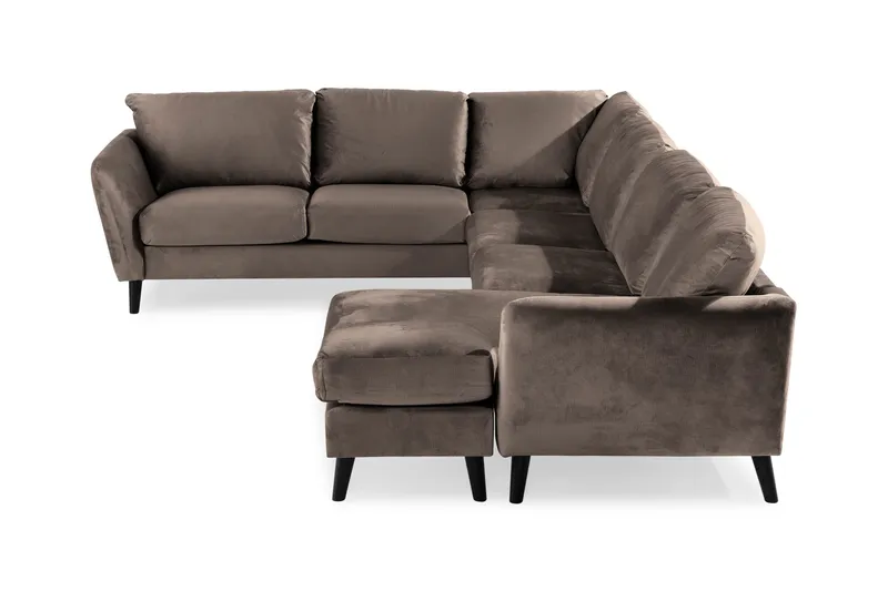 Trend 5-istuttava Oikeakätinen L-muotoinen Kulmasohva Divaanilla Sametista - Ruskea - Huonekalut - Sohva - Kulmasohva - Kulmadivaanisohva