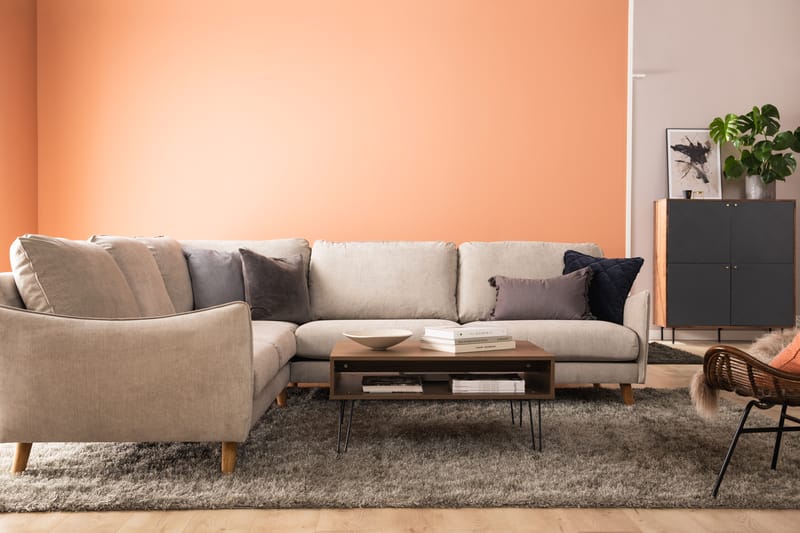 Trend Lyx 6-istuttava Käännettävä L-muotoinen Kulmasohva Kankaalla - Beige - Huonekalut - Sohva - Kulmasohva