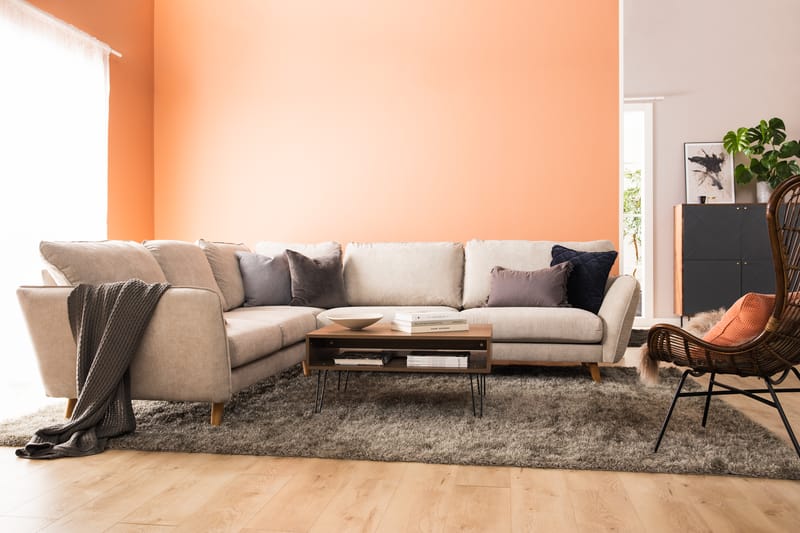 Trend Lyx 6-istuttava Käännettävä L-muotoinen Kulmasohva Kankaalla - Beige - Huonekalut - Sohva - Kulmasohva