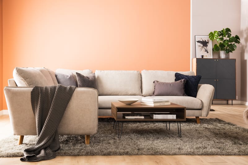 Trend Lyx 6-istuttava Käännettävä L-muotoinen Kulmasohva Kankaalla - Beige - Huonekalut - Sohva - Kulmasohva