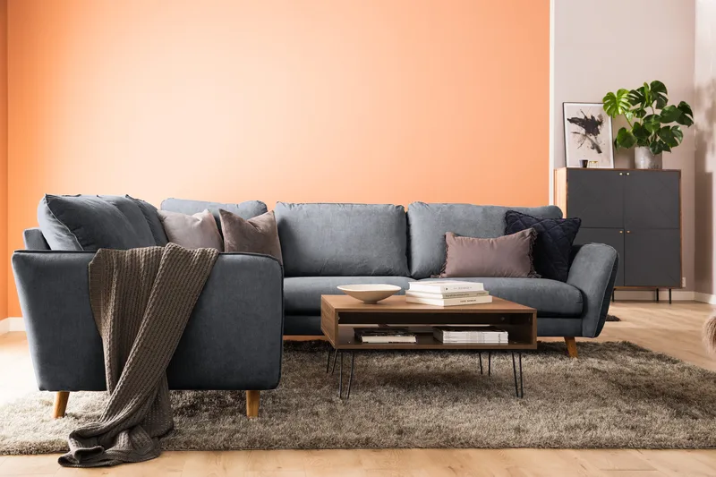 Trend Lyx 6-istuttava Käännettävä L-muotoinen Kulmasohva Kankaalla - Tummanharmaa - Huonekalut - Sohva - Kulmasohva