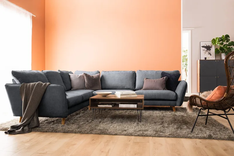 Trend Lyx 6-istuttava Käännettävä L-muotoinen Kulmasohva Kankaalla - Tummanharmaa - Huonekalut - Sohva - Kulmasohva