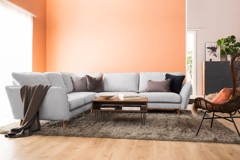 Trend Lyx 6-istuttava Käännettävä L-muotoinen Kulmasohva Kankaalla - Vaaleanharmaa - Huonekalut - Sohva - Kulmasohva