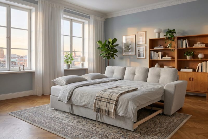 Leia 3-istuttava Vuodesohva Kankaalla - Beige - Huonekalut - Sohva - Vuodesohva - 3 istuttava vuodesohva