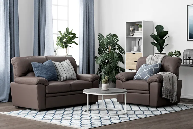 Lindby 2-istuttava keinonahkasohva - Ruskea - Huonekalut - Sohva - 2:n istuttava sohva