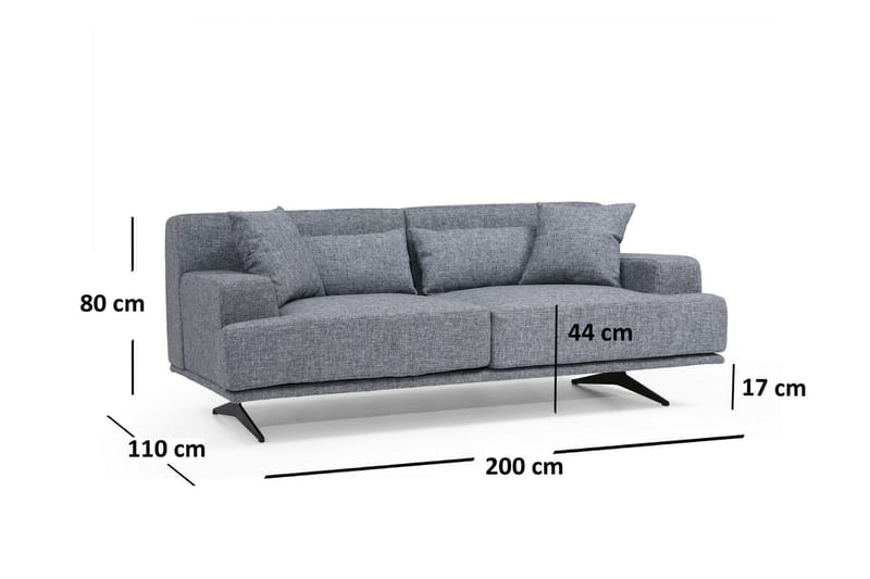Lums 2-istuttava sohva 200 cm kangasta - Harmaa - Huonekalut - Sohva - 2:n istuttava sohva