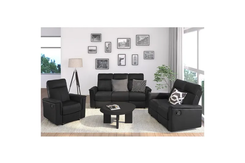 2-istuttava sohva Southbrook Musta, Aito nahka/PU/Puu/Metalli, Manuaalinen nojatuoli - Musta, Aito nahka/PU/Puu/Metalli, Manuaalinen nojatuoli - Huonekalut - Sohva - Mekanismisohva - 2 istuttava mekanismisohva