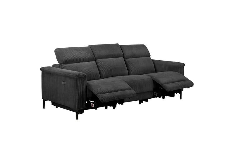 Lund 3-istuttava suorakulmainen kotiteatterisohva recliner 222 cm vakosametissa - Harmaa - Huonekalut - Sohva - Mekanismisohva - 3 istuttava mekanismisohva