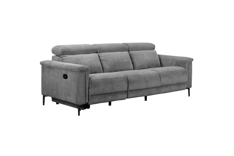 Lund 3-istuttava suorakulmainen kotiteatterisohva recliner 222 cm vakosametissa - Harmaa - Huonekalut - Sohva - Mekanismisohva - 3 istuttava mekanismisohva