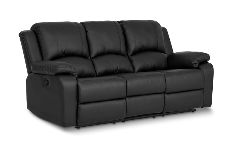 Norbo Mukava Recliner-sohva 3-istuttava Keinonahka - Kallistettava sohva - Kotiteatterisohva - Musta - Huonekalut - Sohva - Mekanismisohva - 3 istuttava mekanismisohva