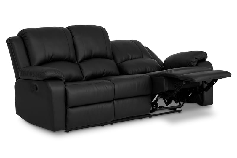 Norbo Mukava Recliner-sohva 3-istuttava Keinonahka - Kallistettava sohva - Kotiteatterisohva - Musta - Huonekalut - Sohva - Mekanismisohva - 3 istuttava mekanismisohva