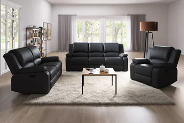 Norbo Mukava Recliner-sohva 3-istuttava Keinonahka - Kallistettava sohva - Kotiteatterisohva - Musta - Huonekalut - Sohva - Mekanismisohva - 3 istuttava mekanismisohva