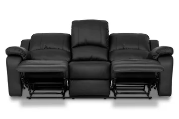 Norbo Mukava Recliner-sohva 3-istuttava Keinonahka - Kallistettava sohva - Kotiteatterisohva - Musta - Huonekalut - Sohva - Mekanismisohva - 3 istuttava mekanismisohva