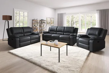 Norbo Mukava Recliner-sohva 3-istuttava Keinonahka - Kallistettava sohva - Kotiteatterisohva - Musta - Huonekalut - Sohva - Mekanismisohva - 3 istuttava mekanismisohva