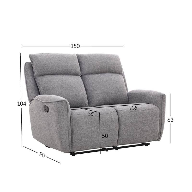 Recliner-sohva Östvik 2-istuttava manuaalisella mekanismilla - harmaa - Huonekalut - Sohva - Mekanismisohva - 2 istuttava mekanismisohva
