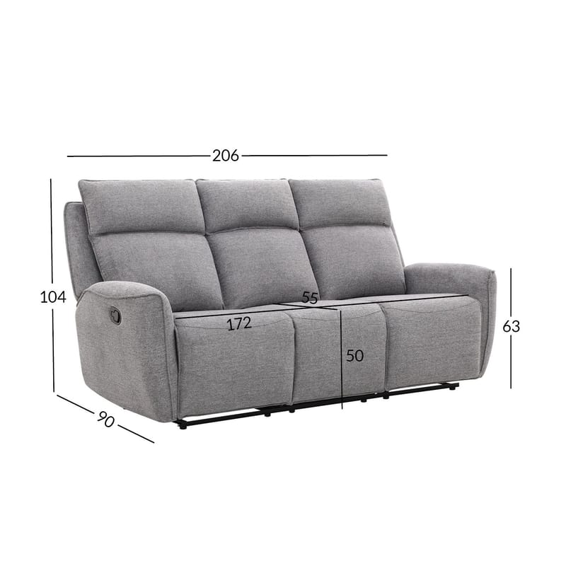 Recliner-sohva Östvik 3-istuttava manuaalisella mekanismilla - harmaa - Huonekalut - Sohva - Mekanismisohva - 3 istuttava mekanismisohva