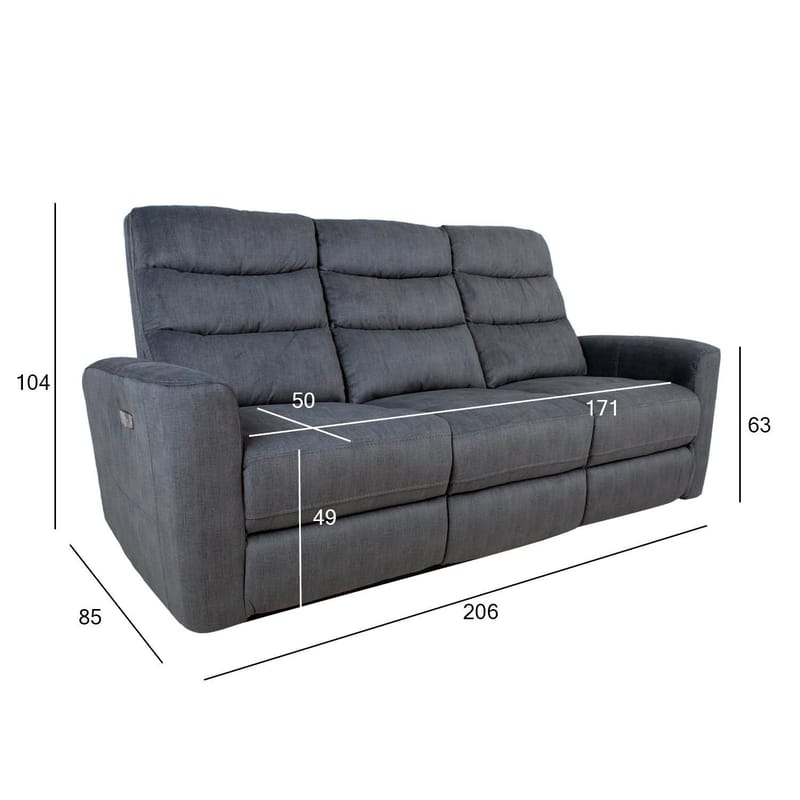 Recliner-sohva Darvi 3-istuttava sähköisellä mekanismilla - harmaa sametti - Huonekalut - Sohva - Mekanismisohva