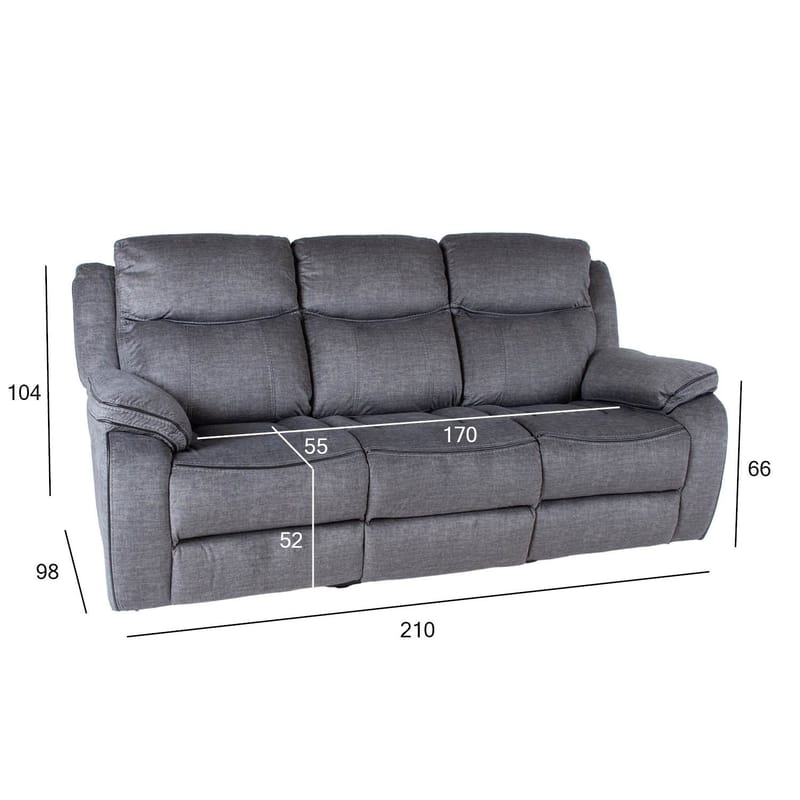 Recliner-sohva Iskmar 3-istuttava manuaalisella mekanismilla - Harmaa - Huonekalut - Sohva - Mekanismisohva - 3 istuttava mekanismisohva
