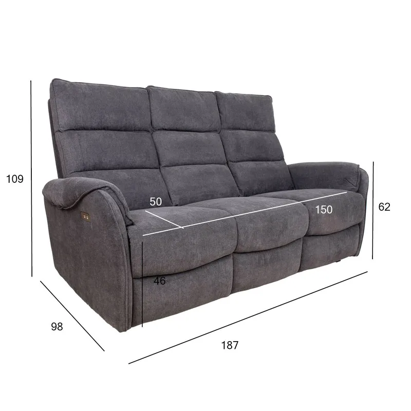 Recliner-sohva Mörvik 3-istuttava sähköisellä mekanismilla - sinertävänharmaa - Huonekalut - Sohva - Mekanismisohva - 3 istuttava mekanismisohva