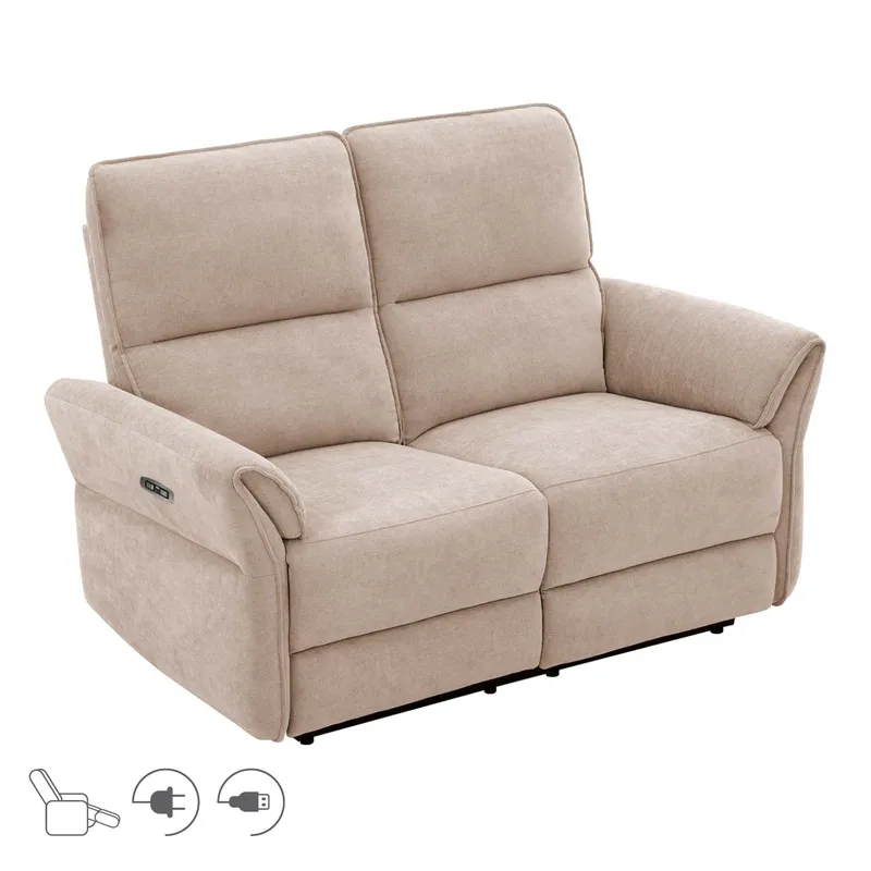 Recliner-sohva Ravdal 2-istuttava sähköisellä mekanismilla, vaaleanruskea