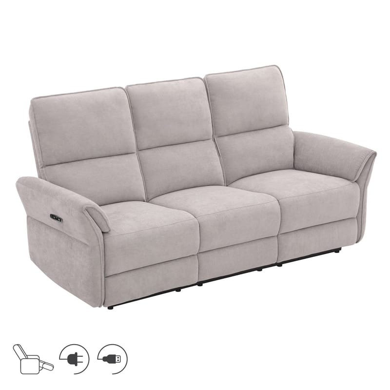 Recliner-sohva Ravdal 3-istuttava sähköisellä mekanismilla, harmaa