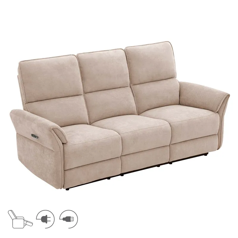 Recliner-sohva Ravdal 3-istuttava sähköisellä mekanismilla, vaaleanruskea