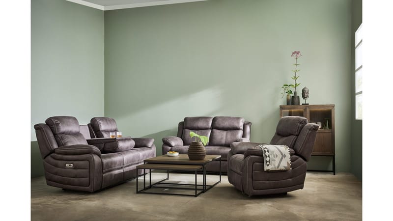 Recliner-sohva Rindal 3-istuttava manuaalinen - ruskeanharmaa - Huonekalut - Sohva - Mekanismisohva - 3 istuttava mekanismisohva