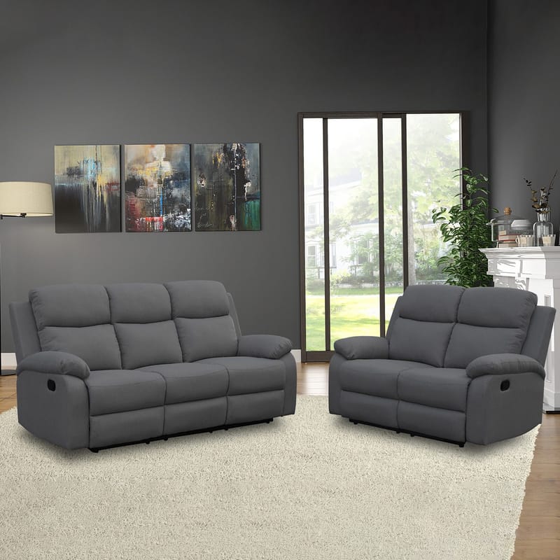 Recliner-sohva Toviny 3-istuttava manuaalisella mekanismilla - tummanharmaa - Huonekalut - Sohva - Mekanismisohva - 3 istuttava mekanismisohva