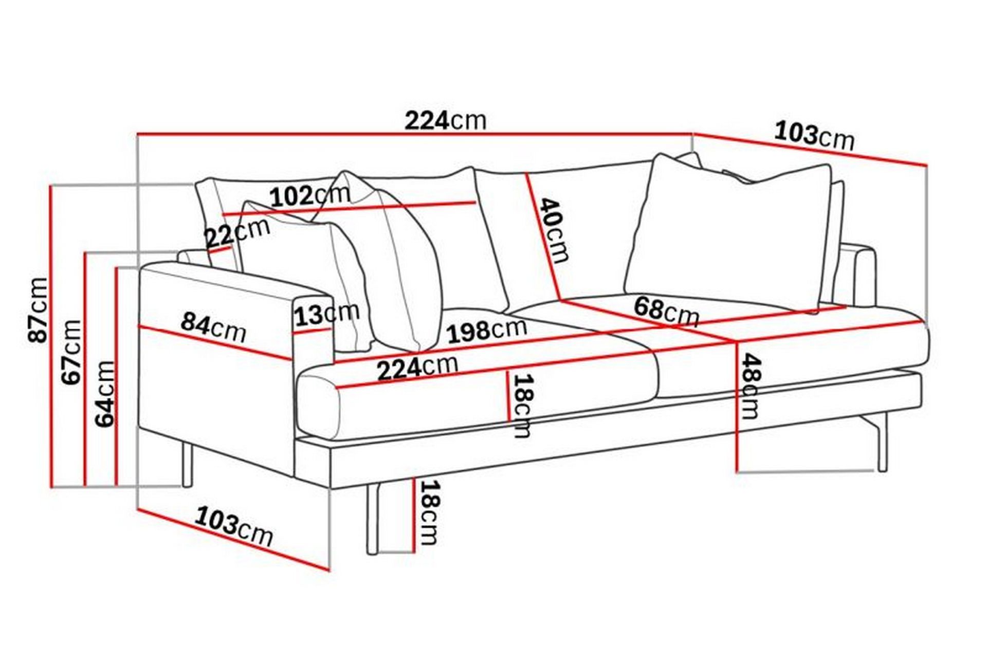 Menard 3-istuttava Syvä Kangassohva 225 cm leveä - Beige - Huonekalut - Sohva - 3:n istuttava sohva