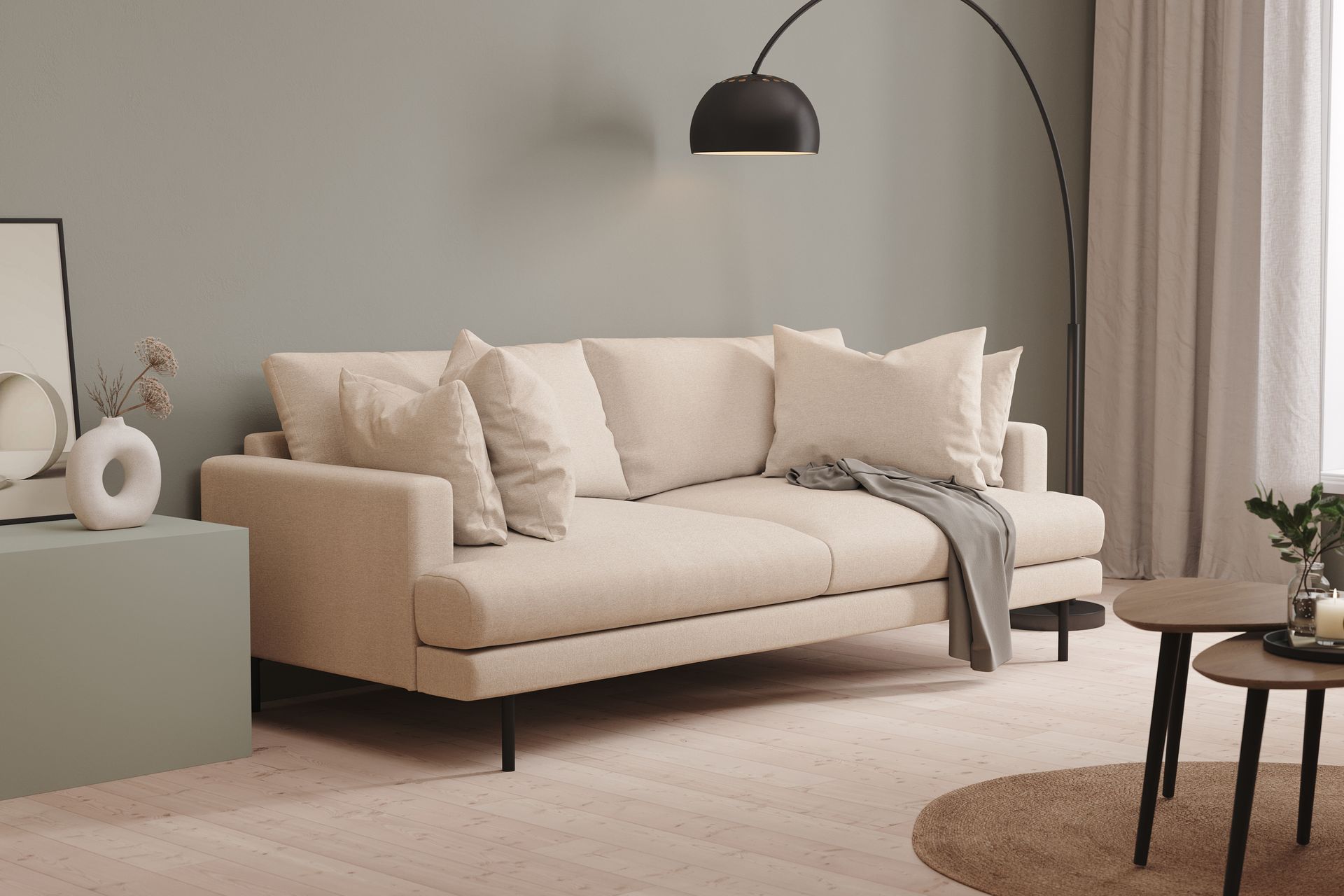 Menard 3-istuttava Syvä Kangassohva 225 cm leveä - Beige - Huonekalut - Sohva - 3:n istuttava sohva