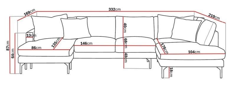 Menard 4-istuttava Oikeakätinen Suuri U-muotoinen Syvä Sohva Divaanilla ja Divaaniosalla Kangasista - Ruskea - Huonekalut - Sohva - Divaanisohva
