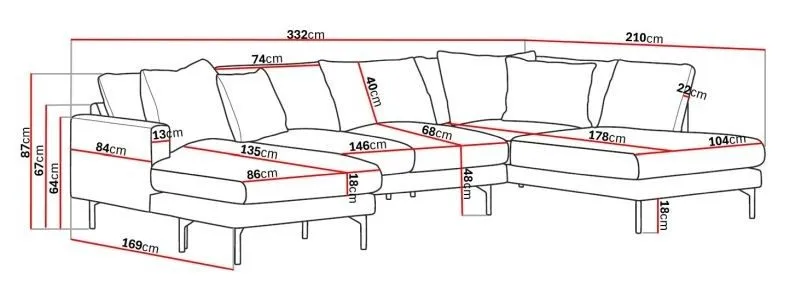 Menard 4-istuttava Oikeakätinen Suuri U-muotoinen Syvä Sohva Divaanilla ja Divaaniosalla Manchesterista - Ruskea - Huonekalut - Sohva - Divaanisohva