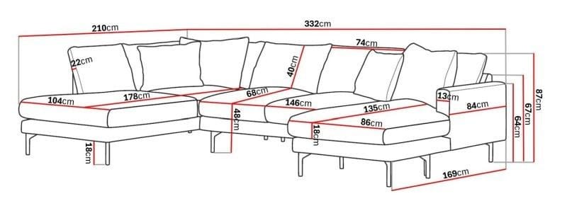 Menard 4-istuttava Vasenkätinen U-muotoinen Large Sohva Divaanilla ja Divaaniosalla Manchesterista - Ruskea - Huonekalut - Sohva - Divaanisohva