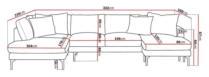 Menard 4-istuttava Vasenkätinen U-muotoinen Large Sohva Divaanilla ja Divaaniosalla Kangasista - Ruskea - Huonekalut - Sohva - Divaanisohva
