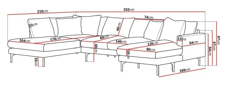 Menard 4-istuttava Vasenkätinen U-muotoinen Large Sohva Divaanilla ja Divaaniosalla Kangasista - Ruskea - Huonekalut - Sohva - Divaanisohva