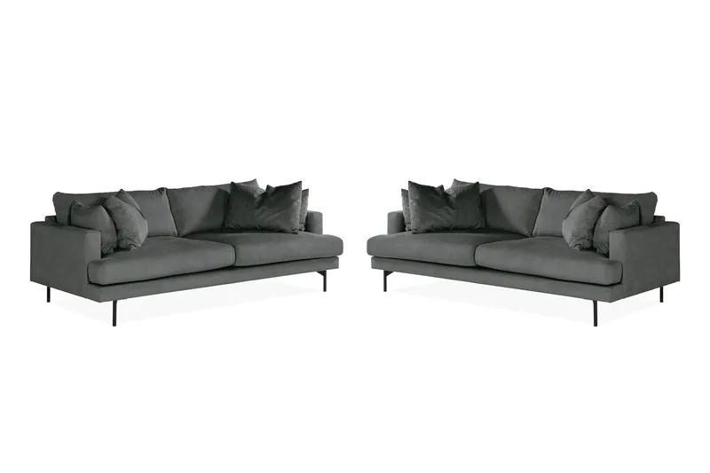 Menard Sohvaryhmä 4-istuttava + 4-istuttava Manchestersohva - Harmaa - Huonekalut - Sohva - Sohvaryhmä