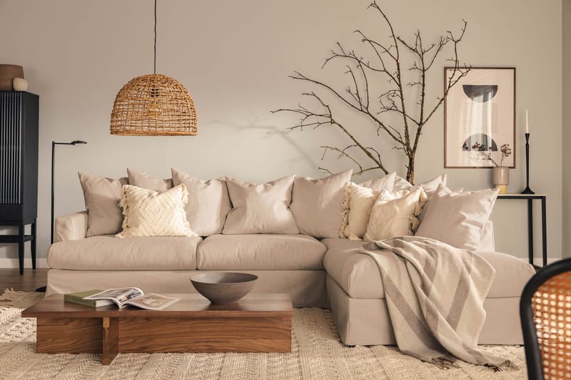 Menard Sohvaryhmä 4-istuttava Oikeakätinen L-muotoinen Divaanisohva + Nojatuoli Kankaalla - Beige - Huonekalut - Sohva - Sohvaryhmä