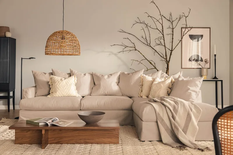 Menard Sohvaryhmä 4-istuttava Oikeakätinen L-muotoinen Divaanisohva + Nojatuoli Kankaalla - Beige - Huonekalut - Sohva - Sohvaryhmä