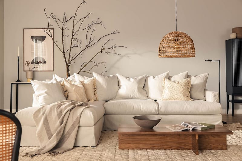 Menard Sohvaryhmä 4-istuttava Vasenkätinen L-muotoinen Divaanisohva + Nojatuoli Kankaalla - Vaaleanharmaa - Huonekalut - Sohva - Sohvaryhmä