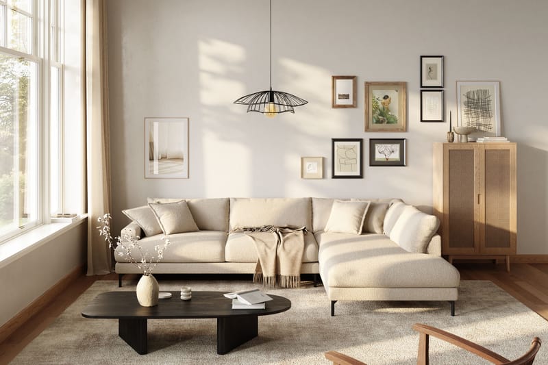 Menard Premium 5-istuttava Oikeakätinen L-muotoinen Syvä Leposohva Bouclélla - Vaalea beige - Huonekalut - Sohva - Divaanisohva