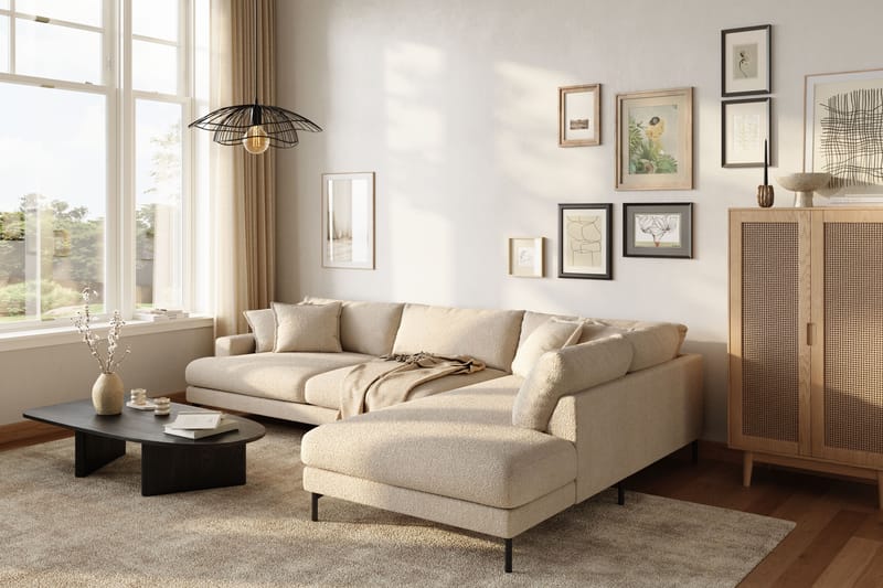 Menard Premium 5-istuttava Oikeakätinen L-muotoinen Syvä Leposohva Bouclélla - Vaalea beige - Huonekalut - Sohva - Divaanisohva