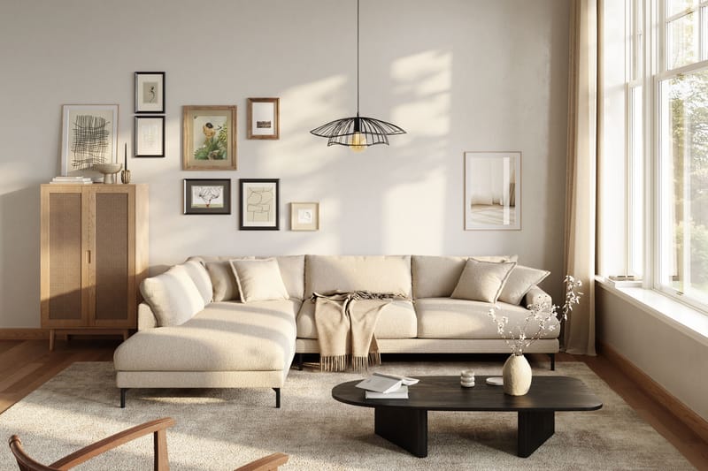 Menard Premium 5-istuttava Vasenkätinen L-muotoinen Syvä Leposohva Bouclélla - Vaalea beige - Huonekalut - Sohva - Divaanisohva