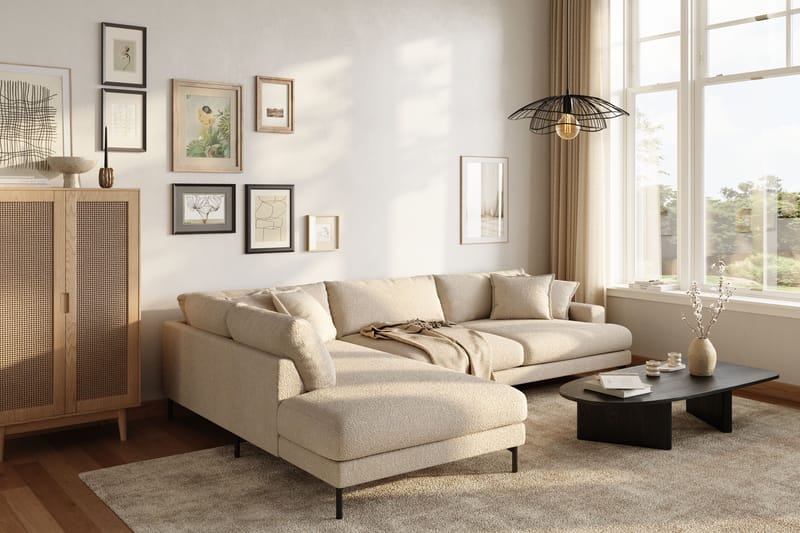 Menard Premium 5-istuttava Vasenkätinen L-muotoinen Syvä Leposohva Bouclélla - Vaalea beige - Huonekalut - Sohva - Divaanisohva