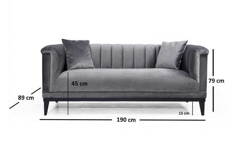 Mezonzo 2-istuttava samettisohva 190 cm kanavoidulla selkänojalla - Harmaa - Huonekalut - Sohva - 2:n istuttava sohva