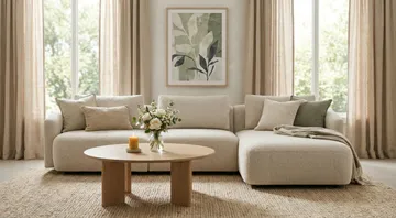 Milano 5-istuttava pyöristetty oikeakätinen L-sohva matalalla selkänojalla, beige bouclé - Beige - Huonekalut - Sohva - Divaanisohva