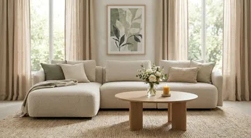 Milano 5-istuttava pyöristetty vasenkätinen L-sohva matalalla selkänojalla, beige bouclé - Beige - Huonekalut - Sohva - Divaanisohva
