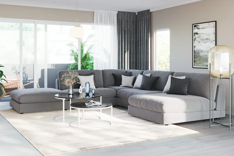 Arken 1-istuttava Divaanimoduuli Sametilla - Vaaleanharmaa - Huonekalut - Sohva - Moduulisohva - Muut moduulisohvan moduulit