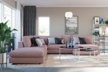Arken 6-istuttava Käännettävä L-muotoinen Modulaarikulmasohva Divaanilla + Rahi Manchesterekankaalla - Vaaleanpunainen - Huonekalut - Sohva - Moduulisohva