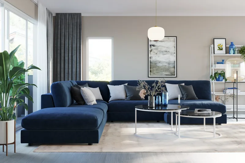 Arken 6-istuttava Käännettävä L-muotoinen Modulaarikulmasohva Divaanilla + Rahi Sametilla - Sininen - Huonekalut - Sohva - Moduulisohva - Moduulisohvakokonaisuus
